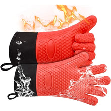 Long Thick Silicone Gloves Heat-resistant Non-slip Microwave Oven Mitts Kitchen BBQ Baking Cooking Canvas Stitching  Oven Gloves