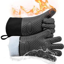 Long Thick Silicone Gloves Heat-resistant Non-slip Microwave Oven Mitts Kitchen BBQ Baking Cooking Canvas Stitching  Oven Gloves
