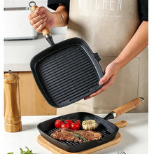 22cm 24cm Thickened Cast Iron Steak Frying Pan Non-coated Non-stick Household Stripes Frying Steak Special Pan