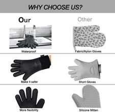 Long Thick Silicone Gloves Heat-resistant Non-slip Microwave Oven Mitts Kitchen BBQ Baking Cooking Canvas Stitching  Oven Gloves