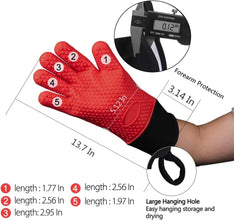 Long Thick Silicone Gloves Heat-resistant Non-slip Microwave Oven Mitts Kitchen BBQ Baking Cooking Canvas Stitching  Oven Gloves