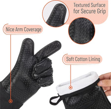 Long Thick Silicone Gloves Heat-resistant Non-slip Microwave Oven Mitts Kitchen BBQ Baking Cooking Canvas Stitching  Oven Gloves