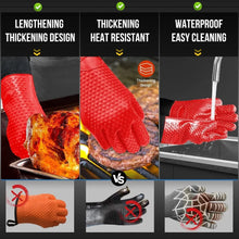 Long Thick Silicone Gloves Heat-resistant Non-slip Microwave Oven Mitts Kitchen BBQ Baking Cooking Canvas Stitching  Oven Gloves