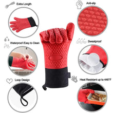 Long Thick Silicone Gloves Heat-resistant Non-slip Microwave Oven Mitts Kitchen BBQ Baking Cooking Canvas Stitching  Oven Gloves